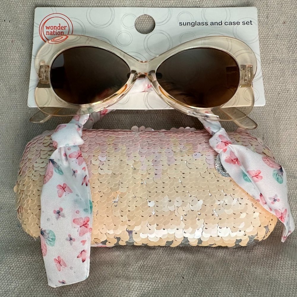 Peach Sequin Sunglass and Case Set